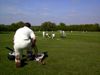 Harvey offers a prayer to the cricket gods ahead of his innings